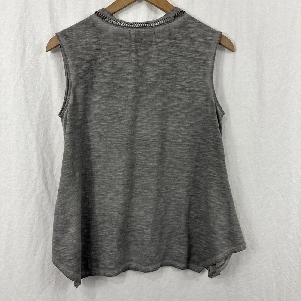 Knox Rose Gray Mixed Media Asymmetric Crochet Trim Sleeveless Tank Sz S Boho - Picture 2 of 7